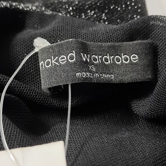 Naked Wardrobe Dress Womens Extra Small XS Black Silver Evening Gown Maxi - Picture 5 of 11